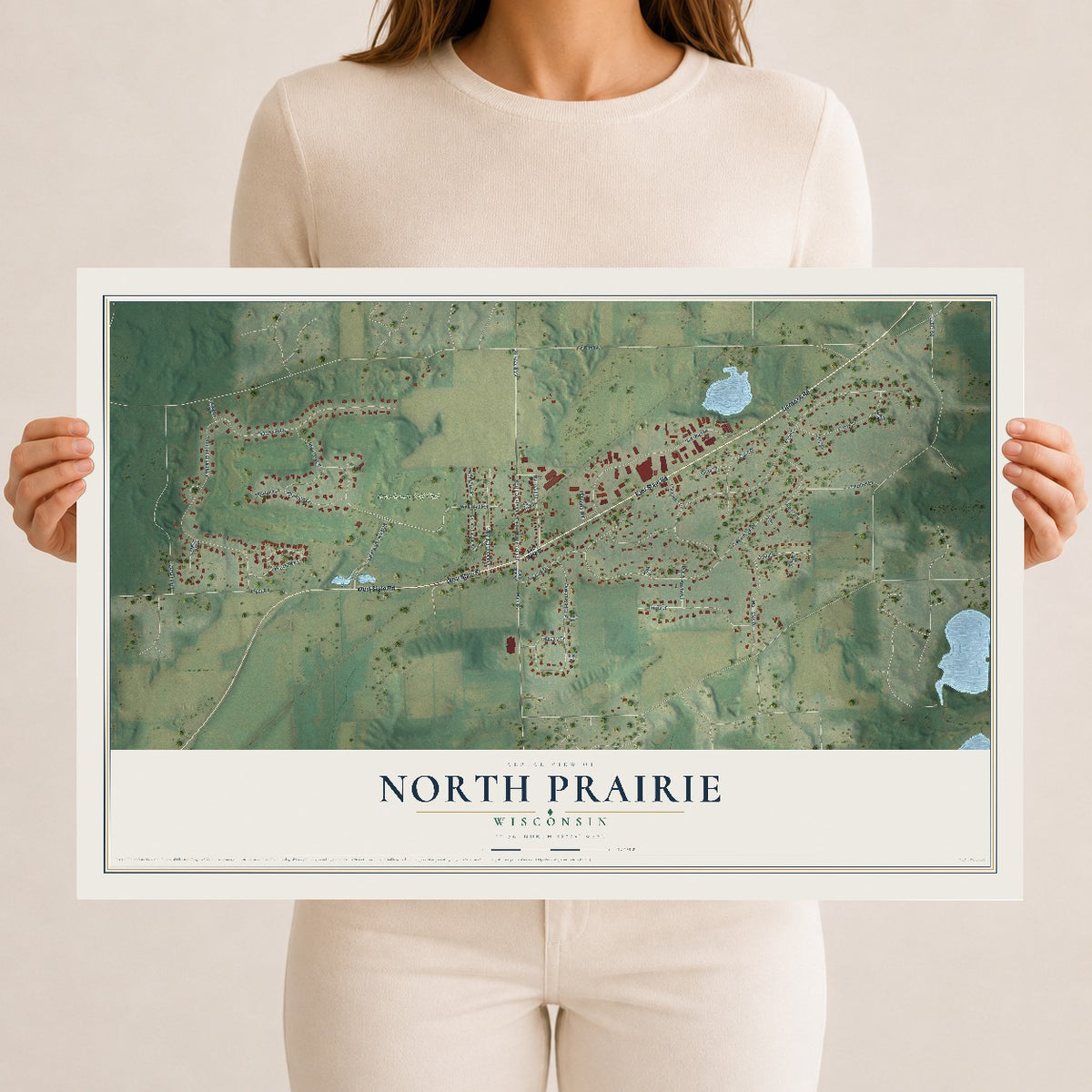 Map of North Prairie, Wisconsin, 12 x 18 inch unframed archival matte print