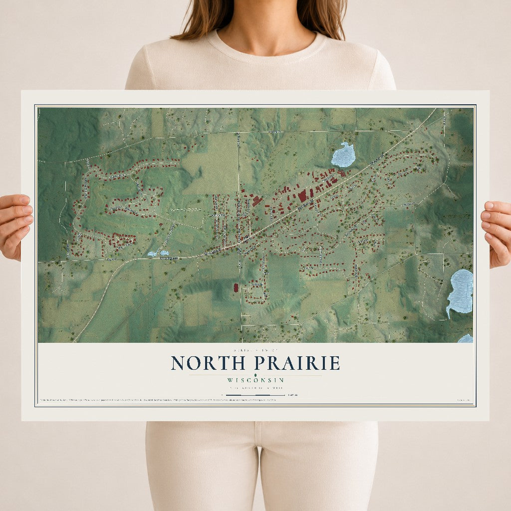 Map of North Prairie, Wisconsin, 18 x 24 inch unframed archival matte print