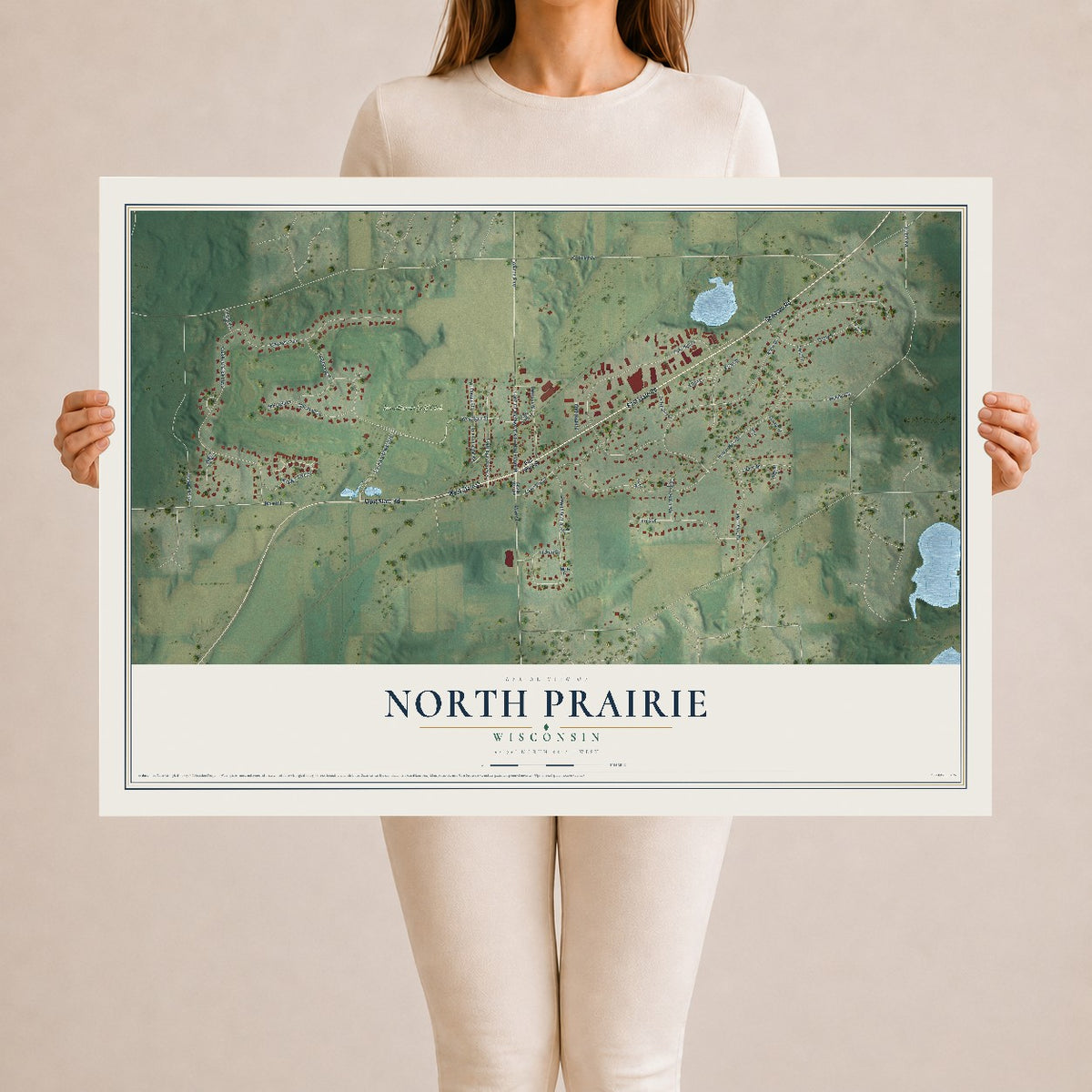 Map of North Prairie, Wisconsin, 24 x 36 inch unframed archival matte print