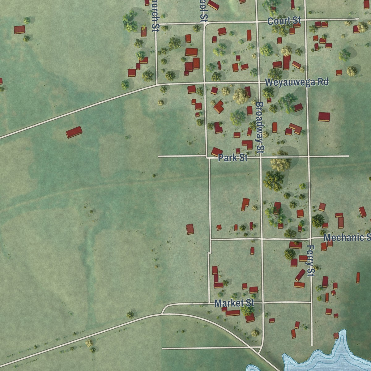 Close-up of the map of Northport, Wisconsin print showing street and building detail