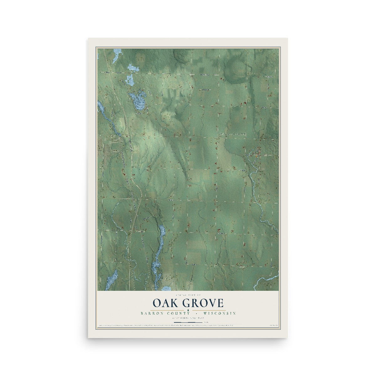 Map of Oak Grove, Barron County, Wisconsin, 12 x 18 inch unframed archival matte print