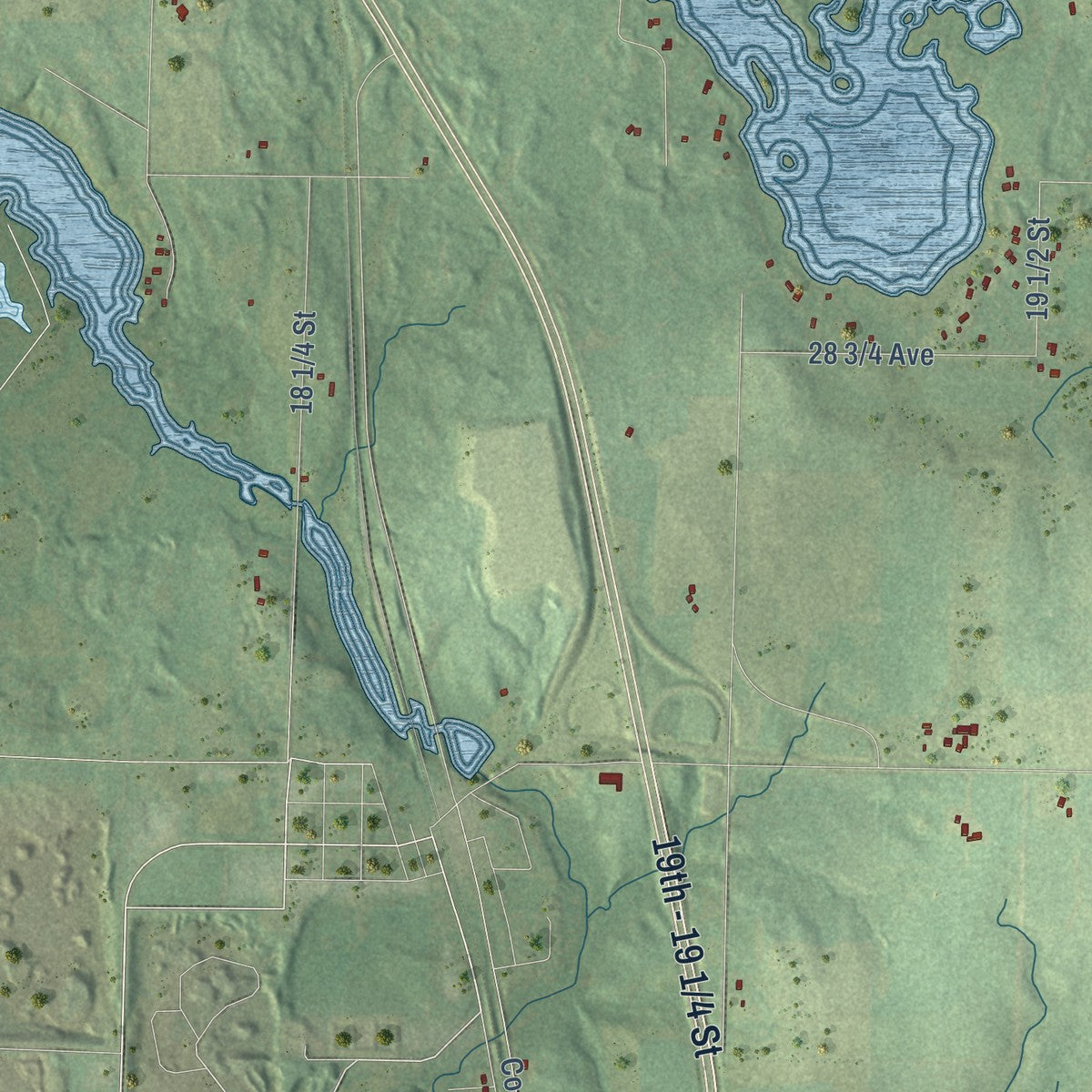 Close-up of the map of Oak Grove, Barron County, Wisconsin print showing street and building detail
