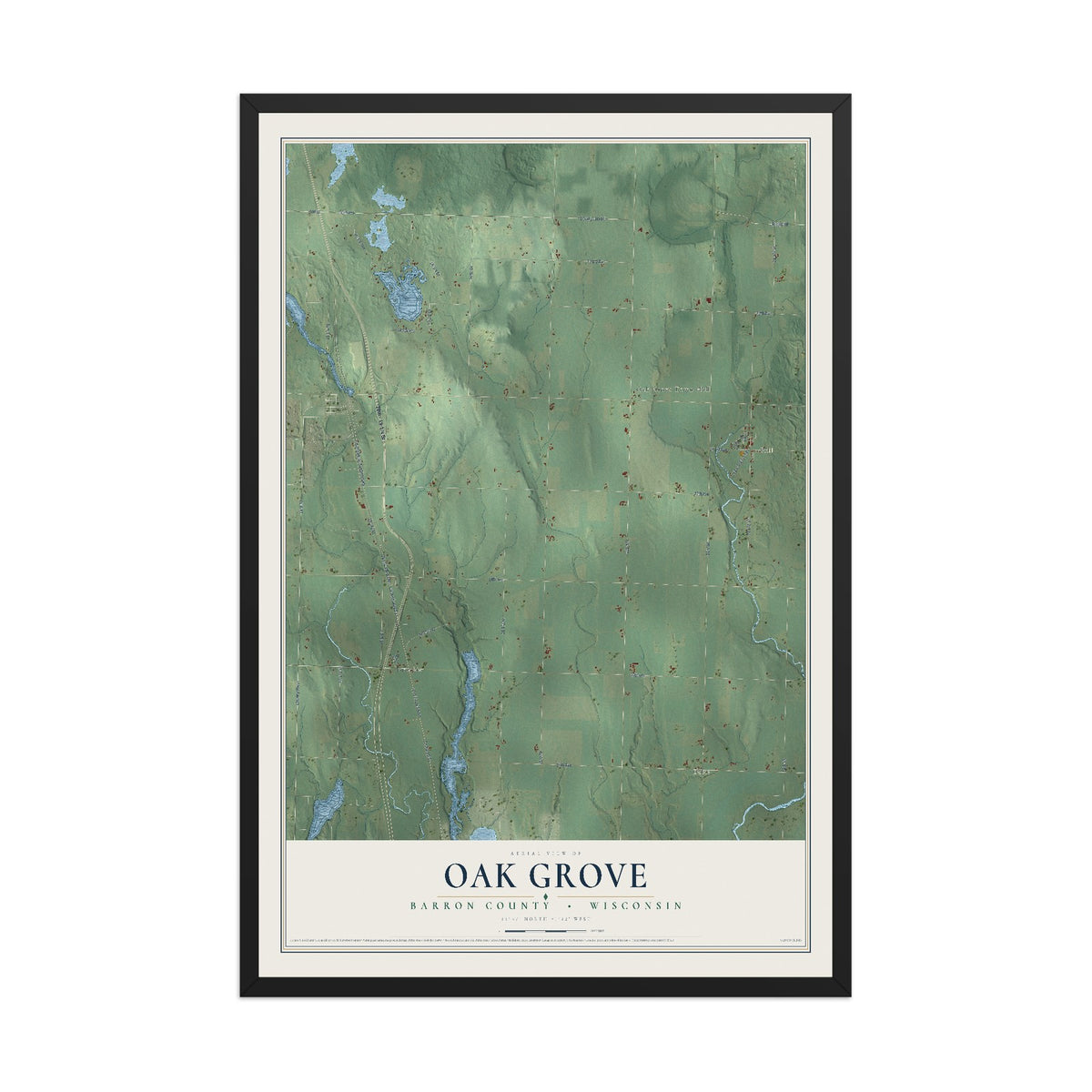 Map of Oak Grove, Barron County, Wisconsin, 12 x 18 inch print in a black wood frame