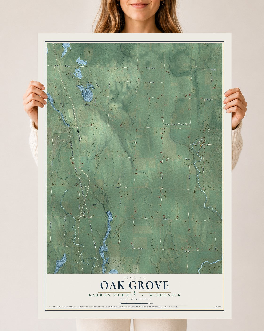 Map of Oak Grove, Barron County, Wisconsin, 24 x 36 inch unframed archival matte print