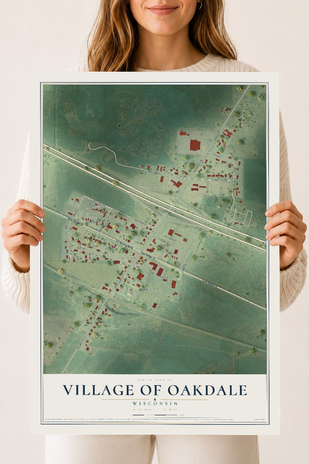 Map of Oakdale, Wisconsin, 18 x 24 inch unframed archival matte print