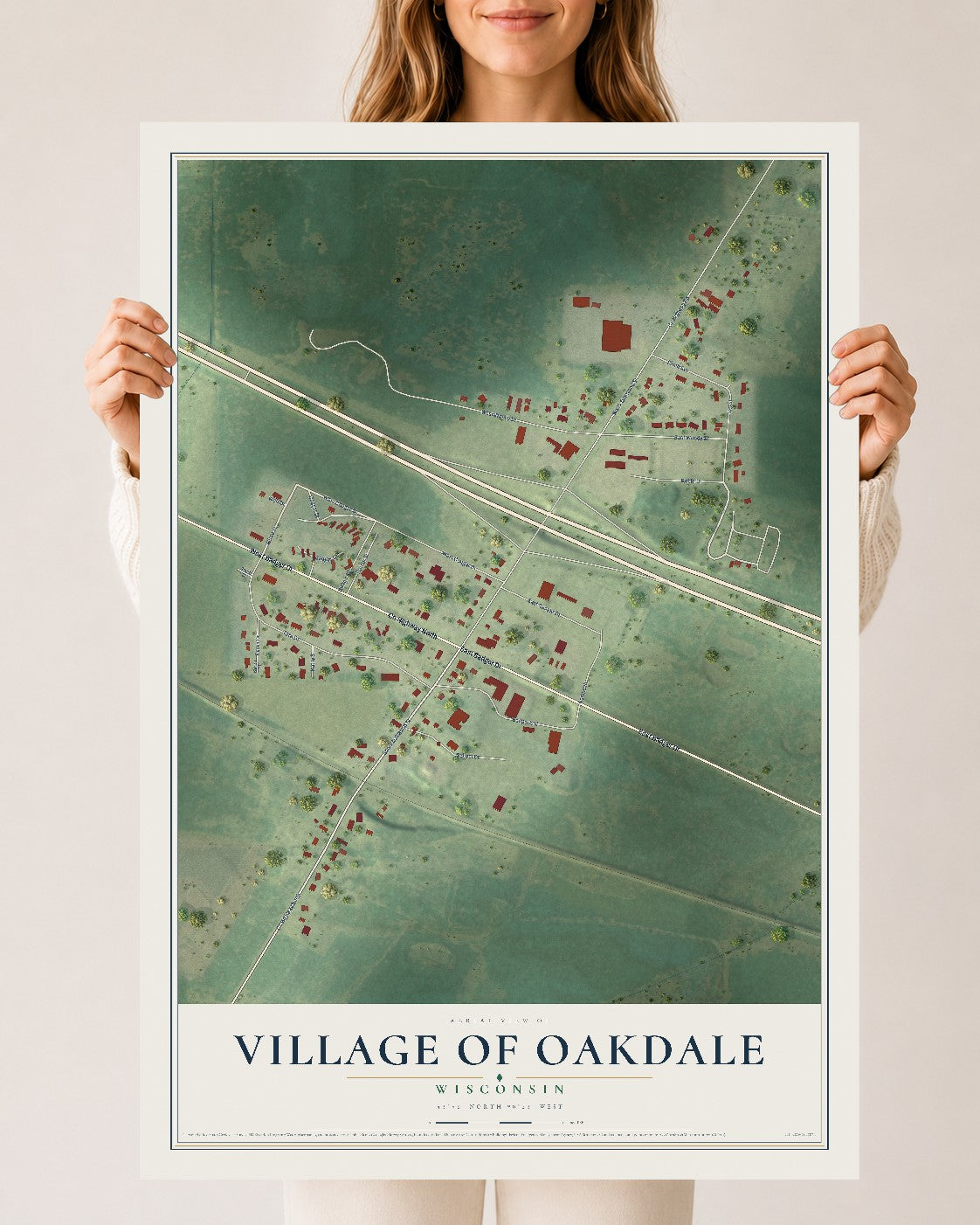 Map of Oakdale, Wisconsin, 24 x 36 inch unframed archival matte print