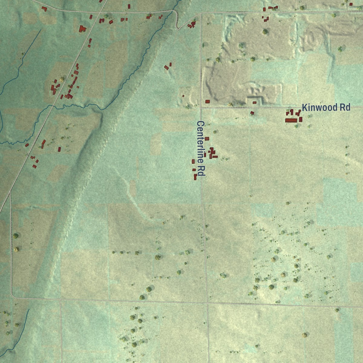 Close-up of the map of the Town of Oakfield, Wisconsin print showing street and building detail