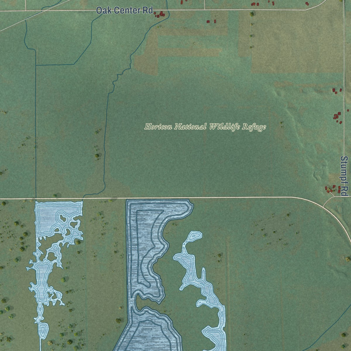 Second close-up of the map of the Town of Oakfield, Wisconsin print showing more streets and buildings