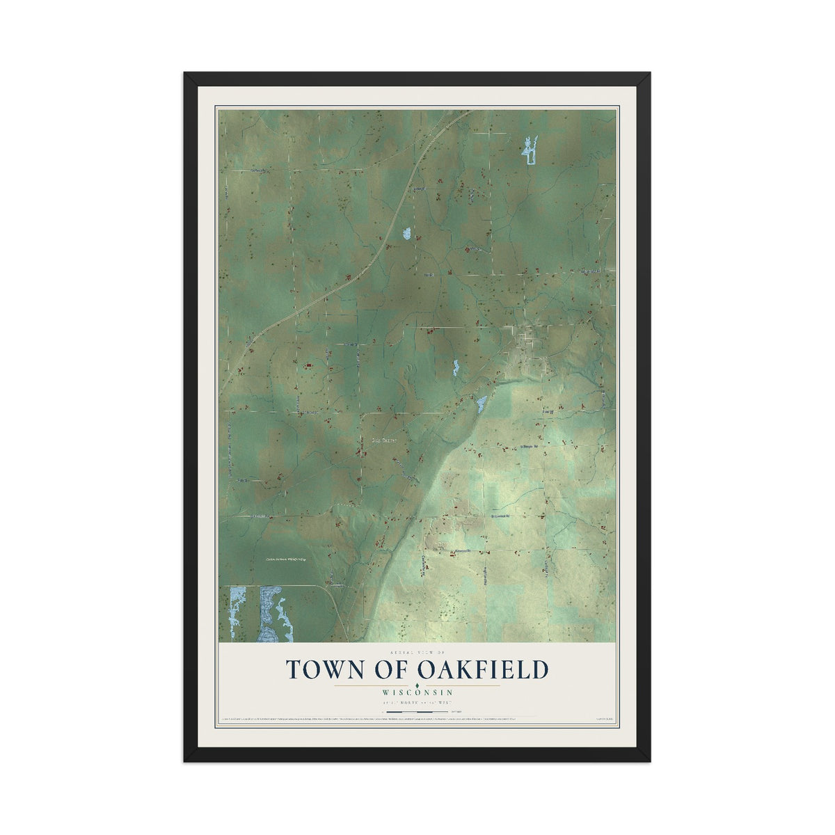 Map of the Town of Oakfield, Wisconsin, 12 x 18 inch print in a black wood frame