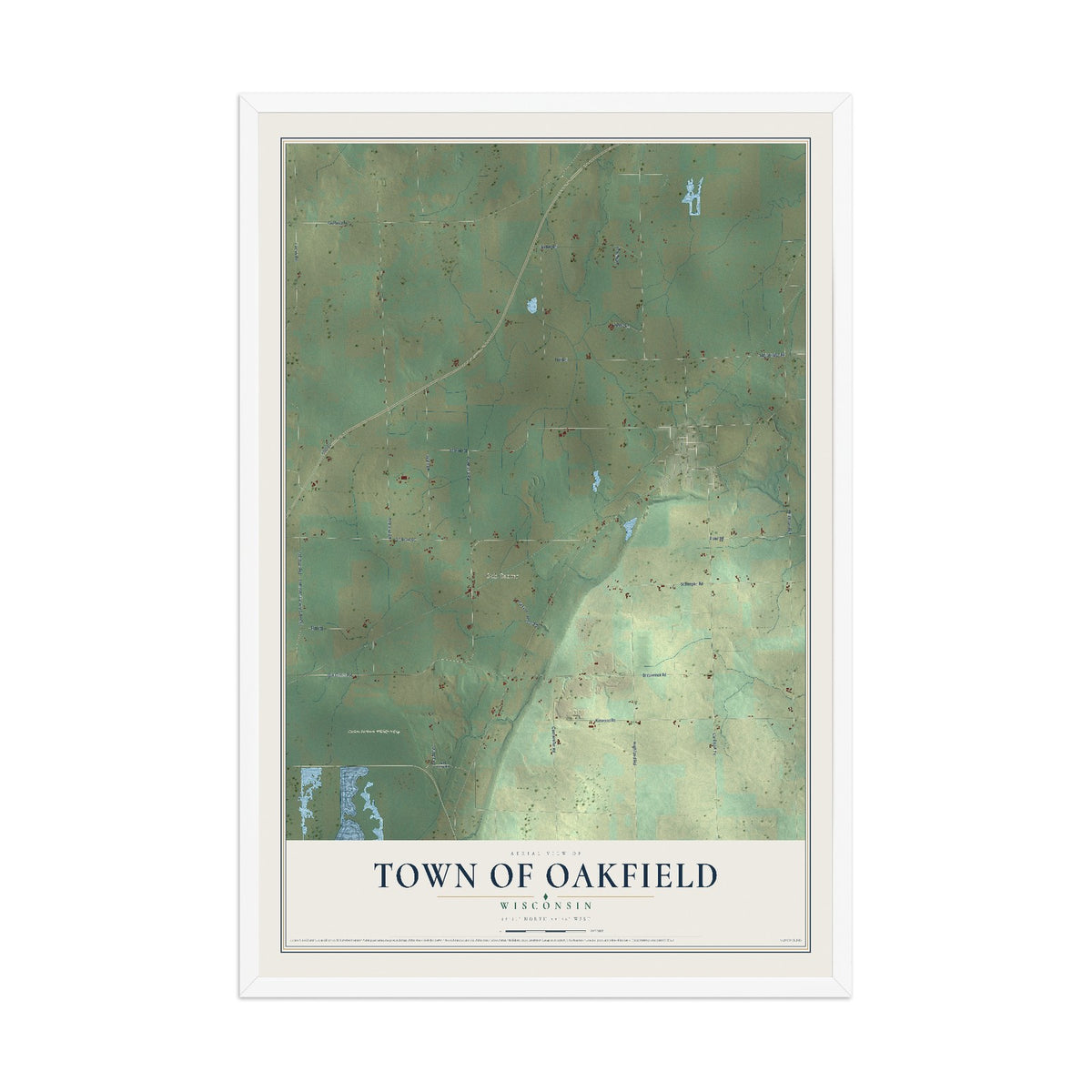 Map of the Town of Oakfield, Wisconsin, 12 x 18 inch print in a white wood frame