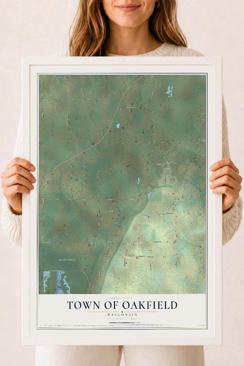 Map of the Town of Oakfield, Wisconsin, 18 x 24 inch print in a white wood frame