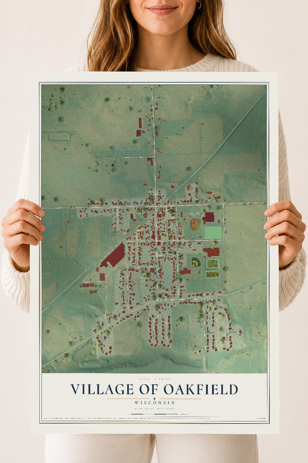 Map of Oakfield, Wisconsin, 18 x 24 inch unframed archival matte print
