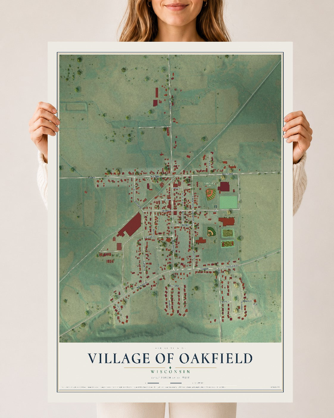 Map of Oakfield, Wisconsin, 24 x 36 inch unframed archival matte print