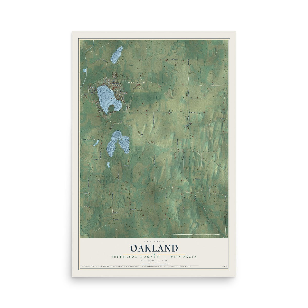 Map of Oakland, Jefferson County, Wisconsin, 12 x 18 inch unframed archival matte print