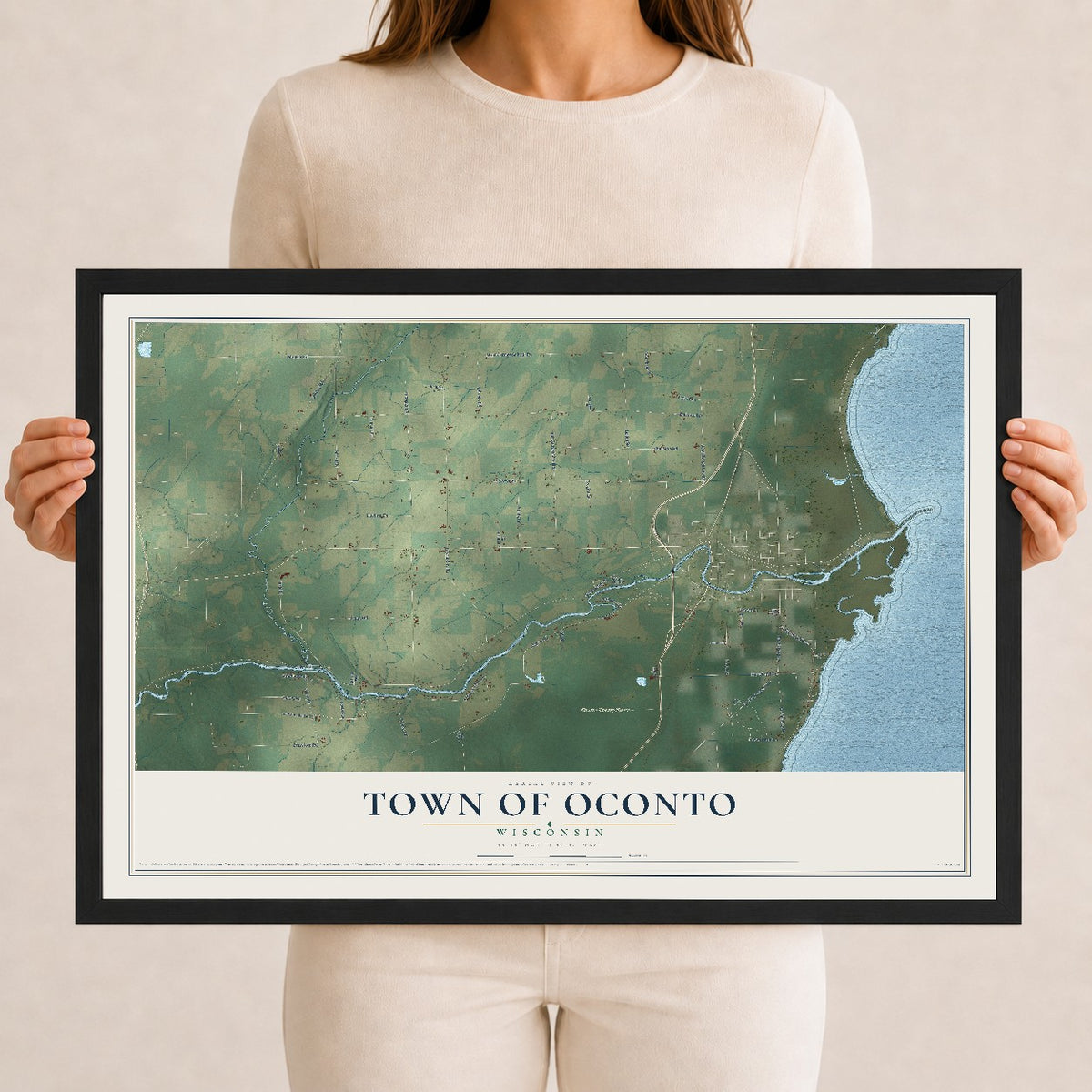 Map of the Town of Oconto, Wisconsin, 12 x 18 inch print in a black wood frame