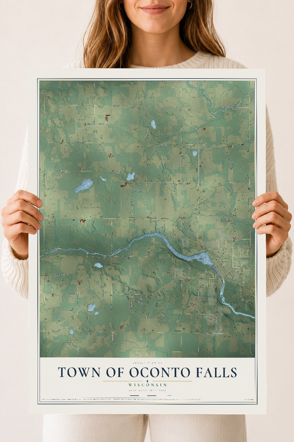 Map of the Town of Oconto Falls, Wisconsin, 18 x 24 inch unframed archival matte print