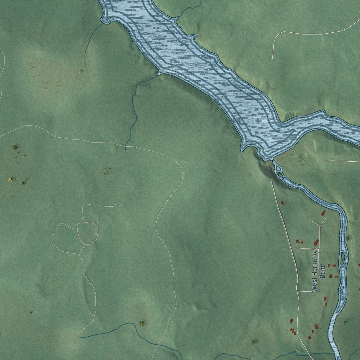 Second close-up of the map of Ojibwa, Wisconsin print showing more streets and buildings