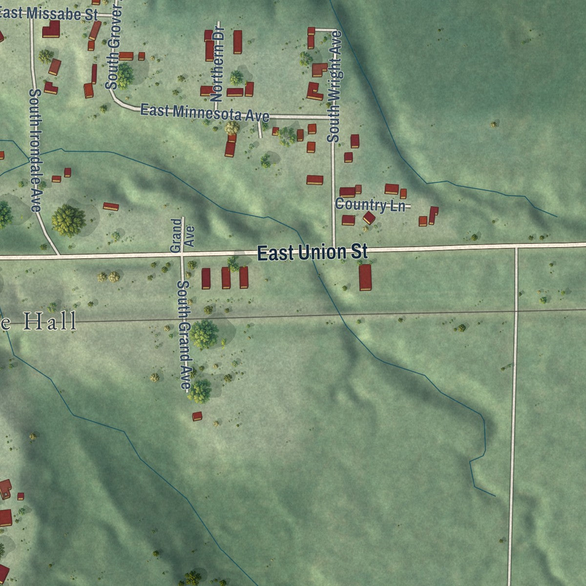 Second close-up of the map of Oliver, Wisconsin print showing more streets and buildings