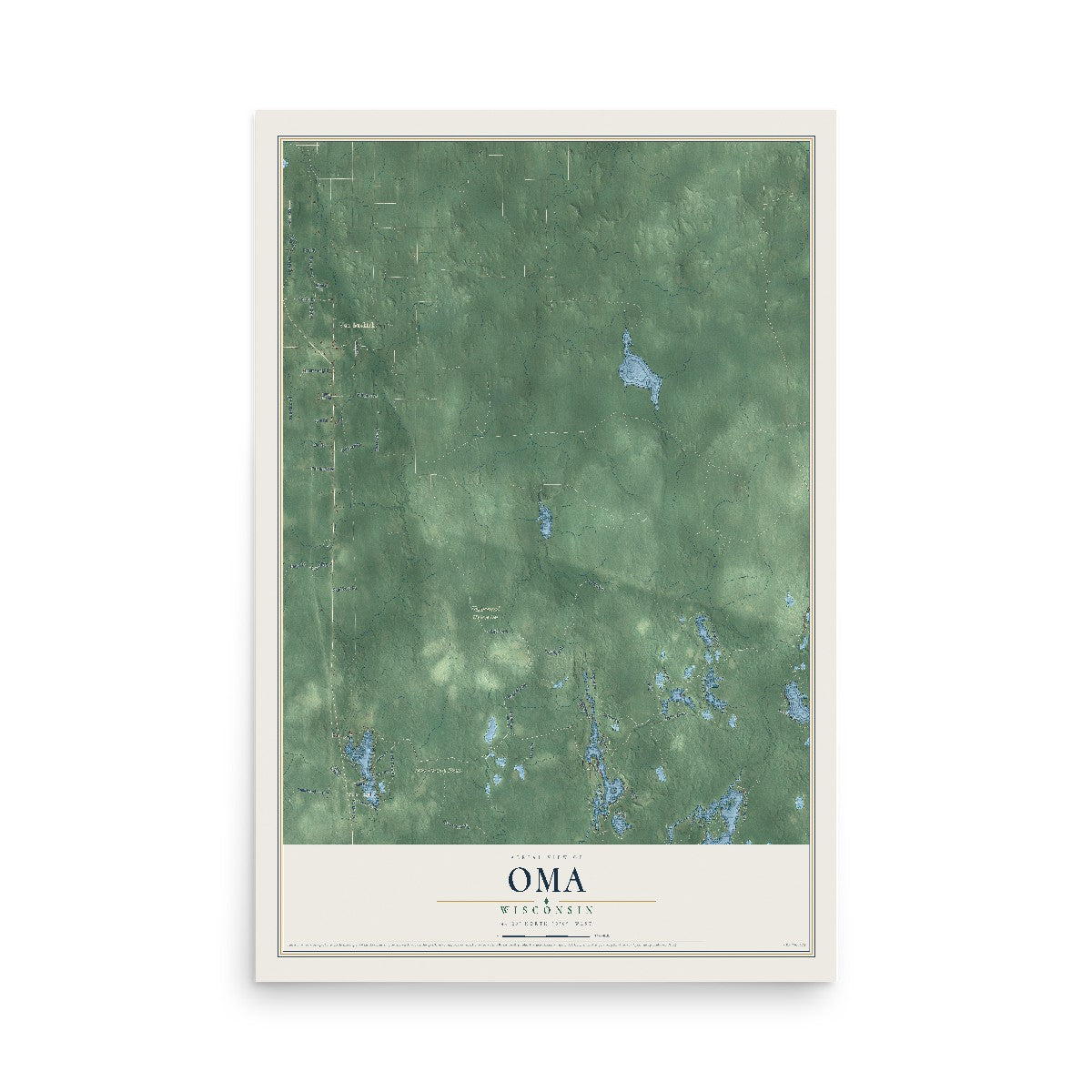 Map of Oma, Wisconsin, 12 x 18 inch unframed archival matte print