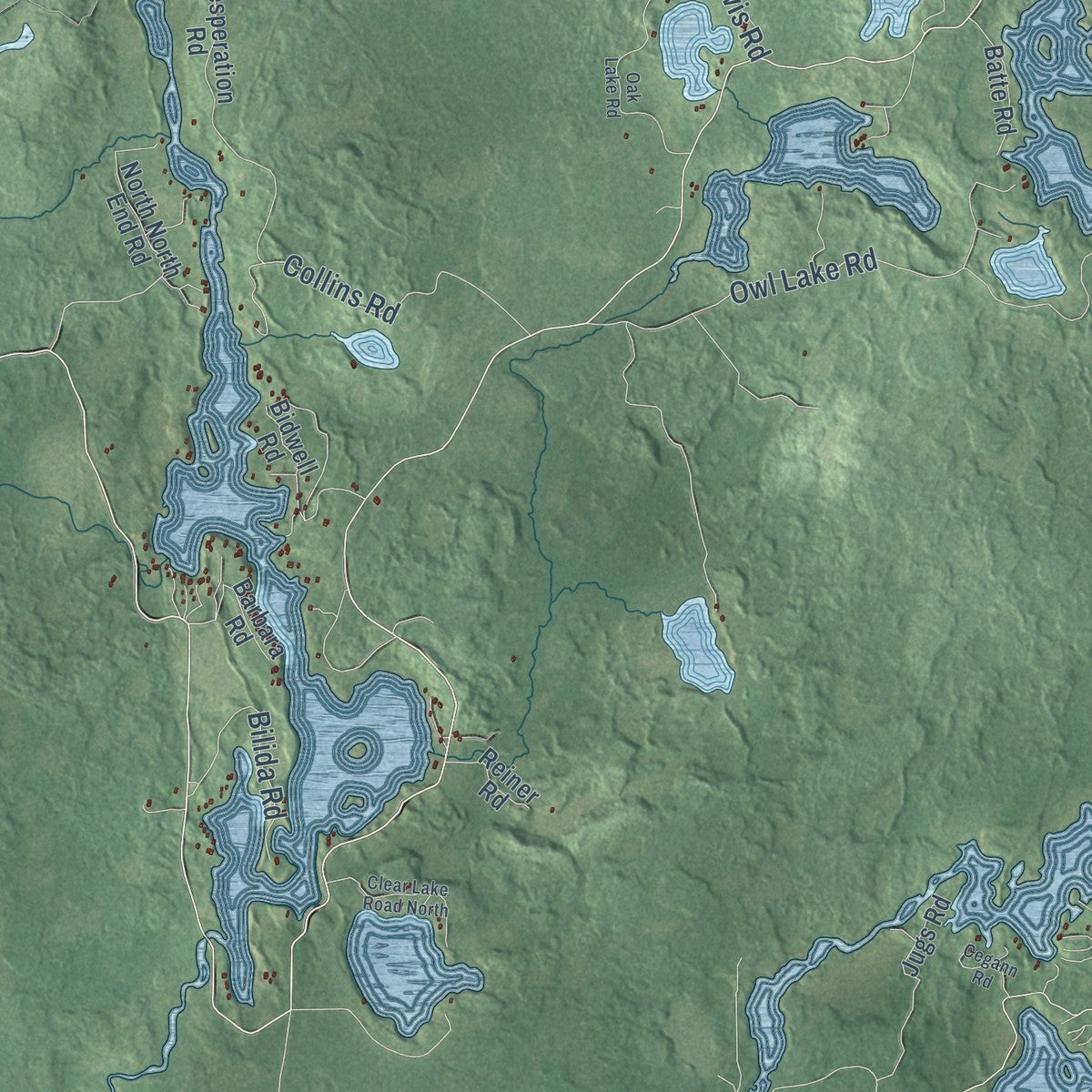 Close-up of the map of Oma, Wisconsin print showing street and building detail