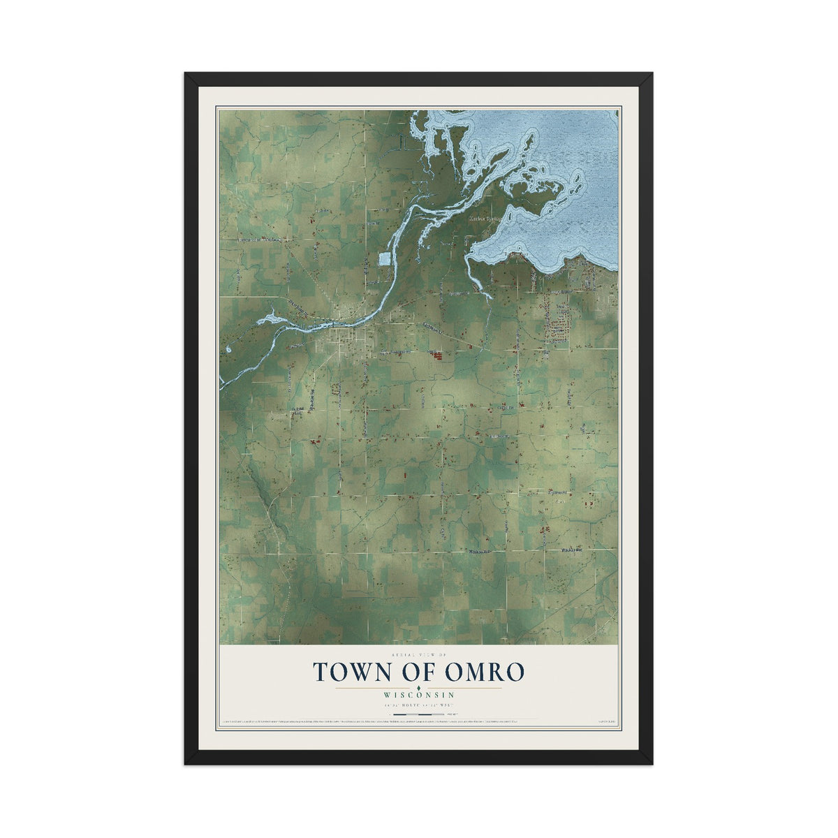Map of the Town of Omro, Wisconsin, 12 x 18 inch print in a black wood frame