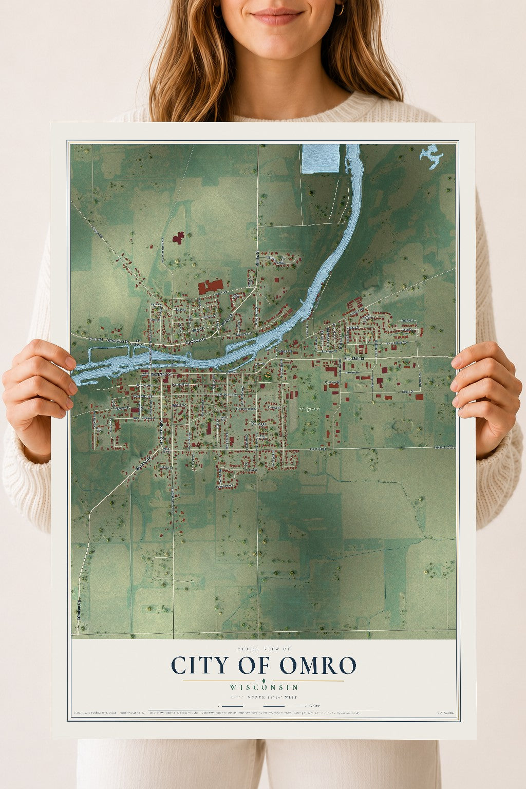 Map of Omro, Wisconsin, 18 x 24 inch unframed archival matte print
