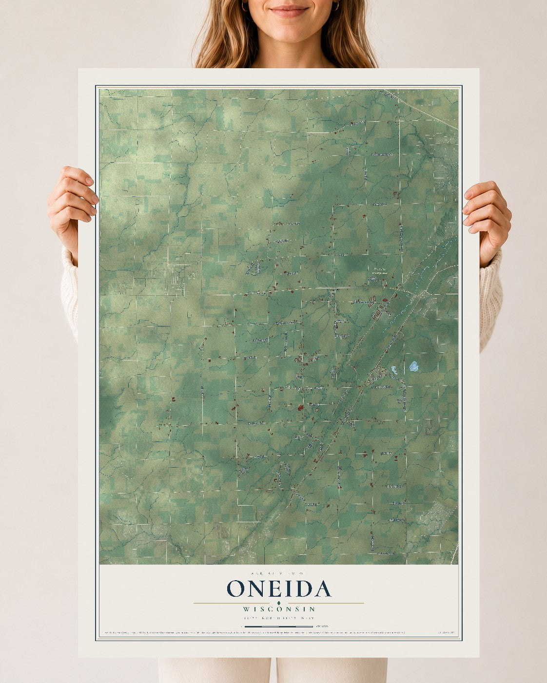 Map of Oneida, Wisconsin, 24 x 36 inch unframed archival matte print
