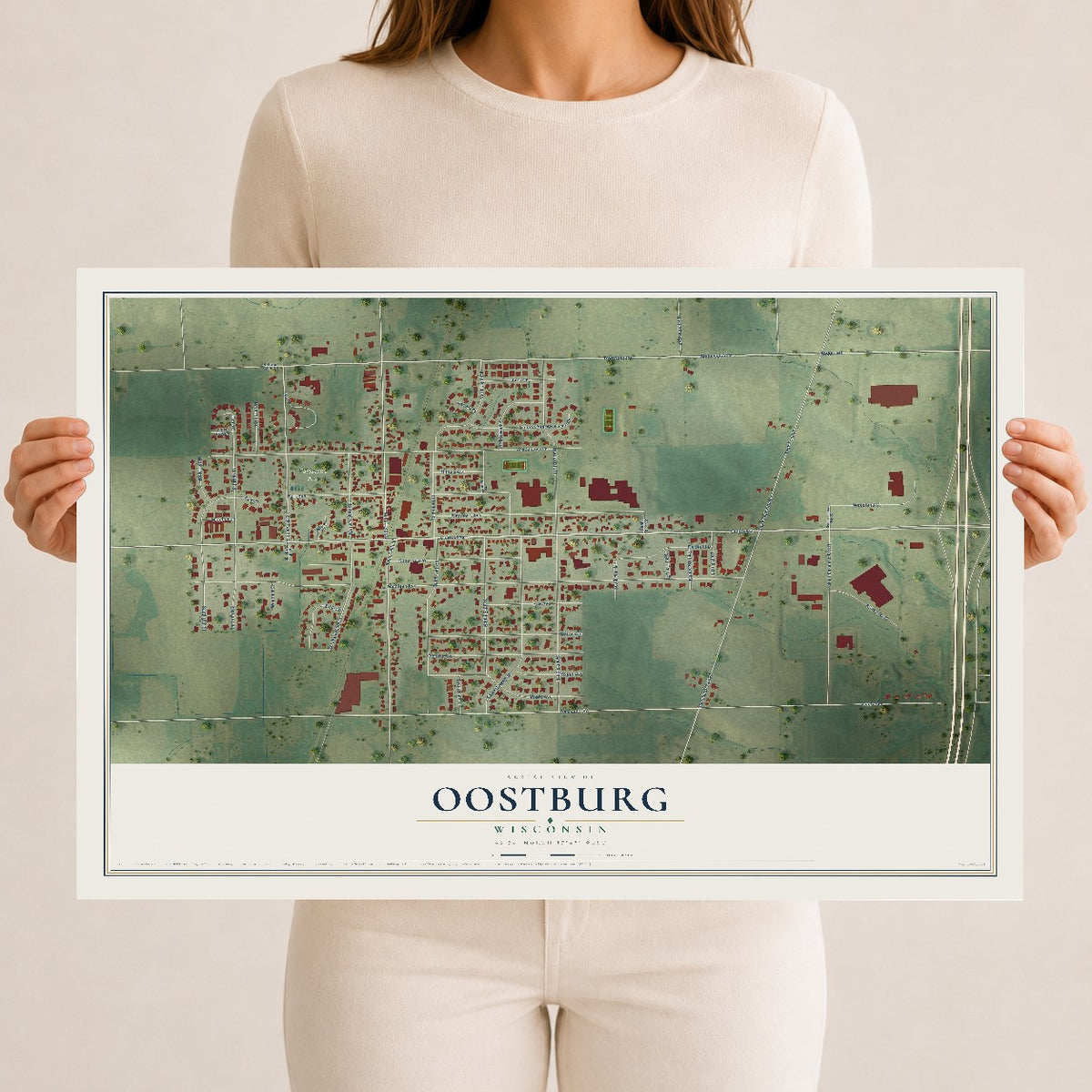 Map of Oostburg, Wisconsin, 12 x 18 inch unframed archival matte print