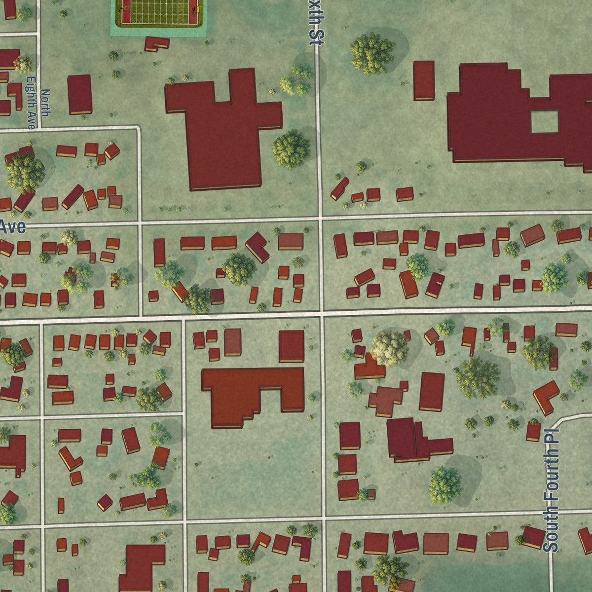 Second close-up of the map of Oostburg, Wisconsin print showing more streets and buildings