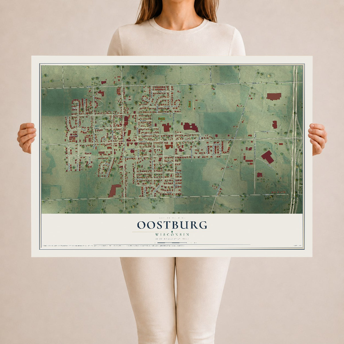 Map of Oostburg, Wisconsin, 24 x 36 inch unframed archival matte print