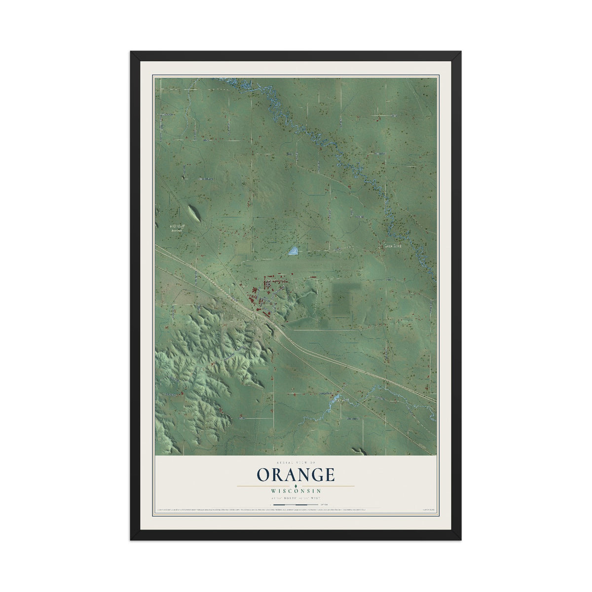 Map of Orange, Wisconsin, 12 x 18 inch print in a black wood frame