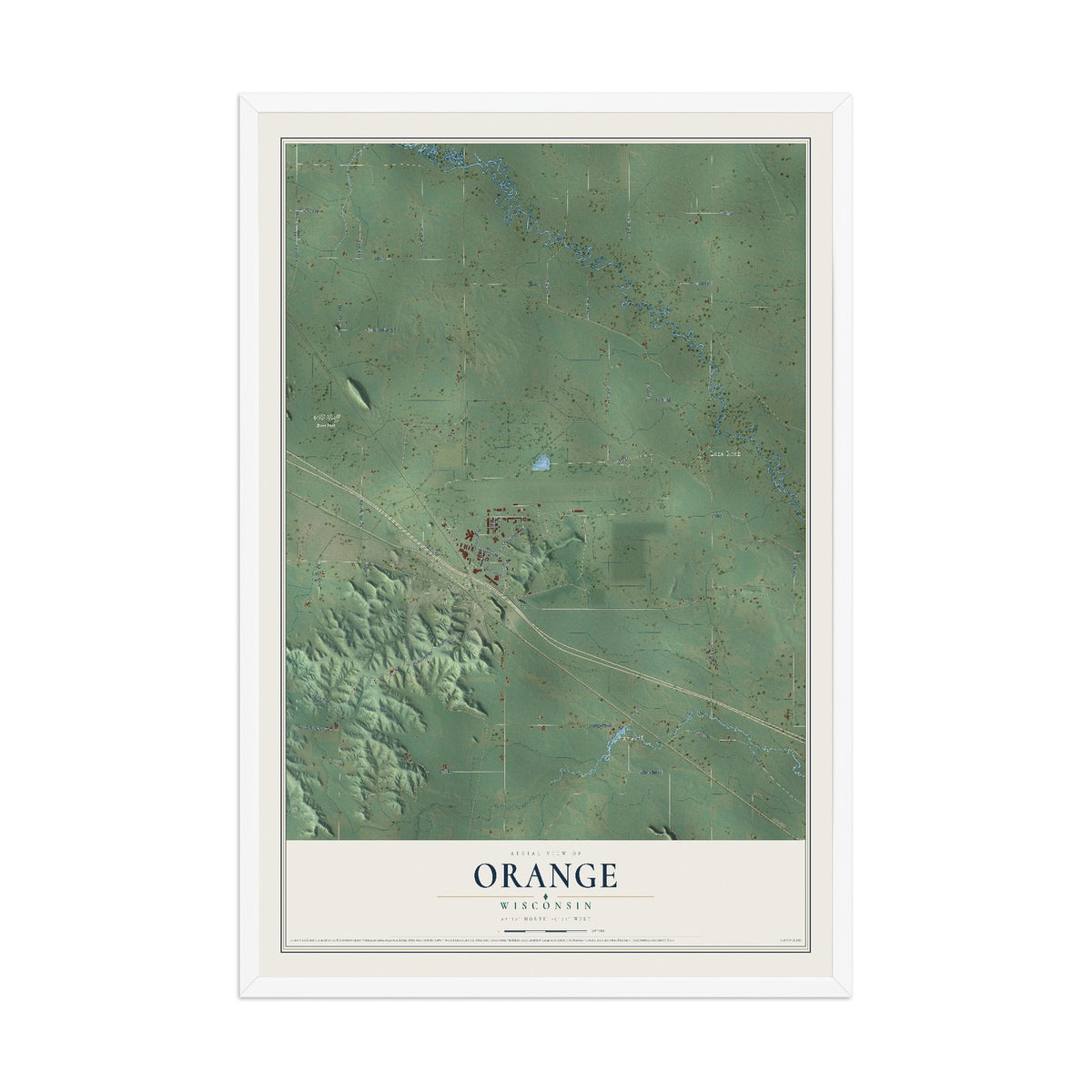 Map of Orange, Wisconsin, 12 x 18 inch print in a white wood frame