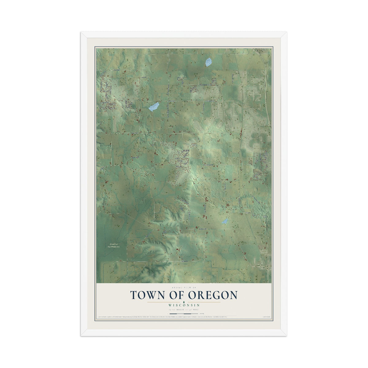 Map of the Town of Oregon, Wisconsin, 12 x 18 inch print in a white wood frame