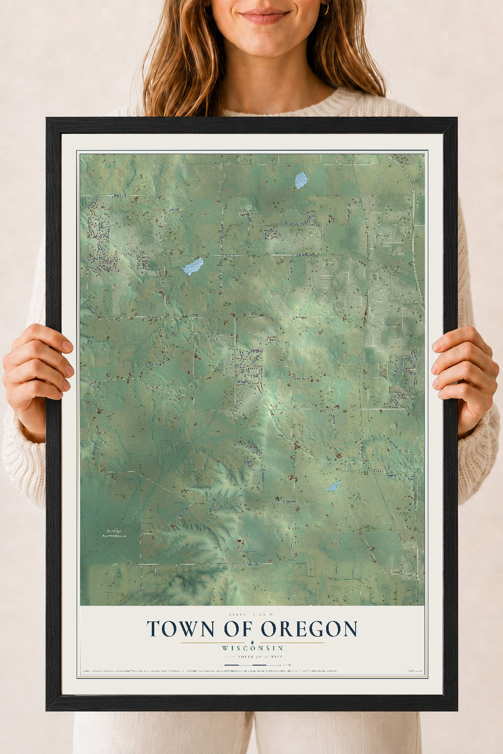 Map of the Town of Oregon, Wisconsin, 18 x 24 inch print in a black wood frame