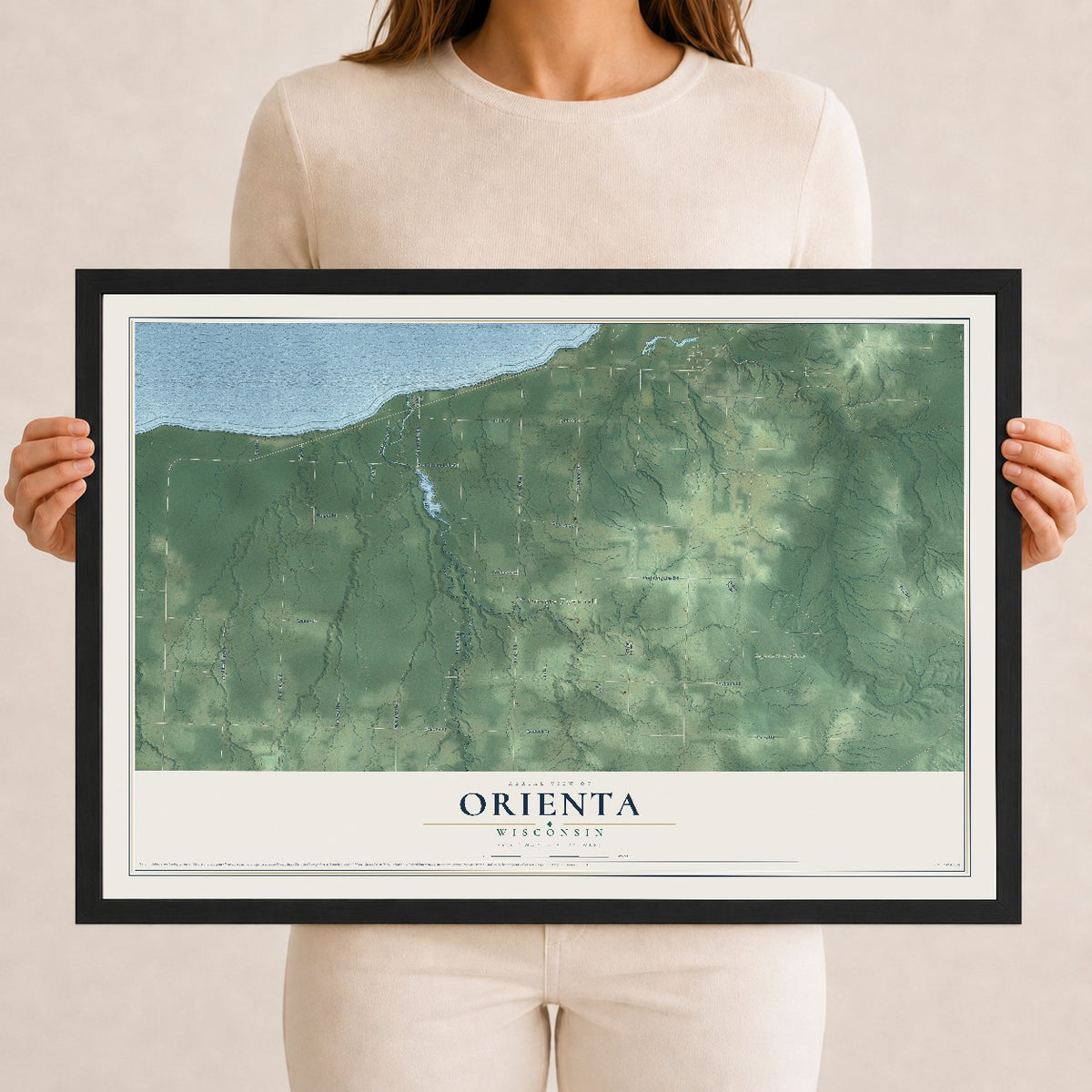 Map of Orienta, Wisconsin, 12 x 18 inch print in a black wood frame