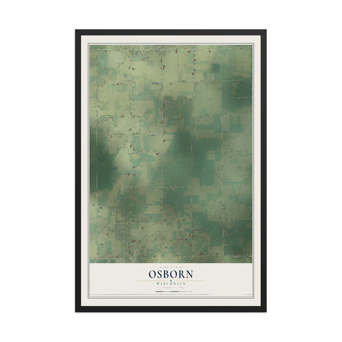 Map of Osborn, Wisconsin, 12 x 18 inch print in a black wood frame