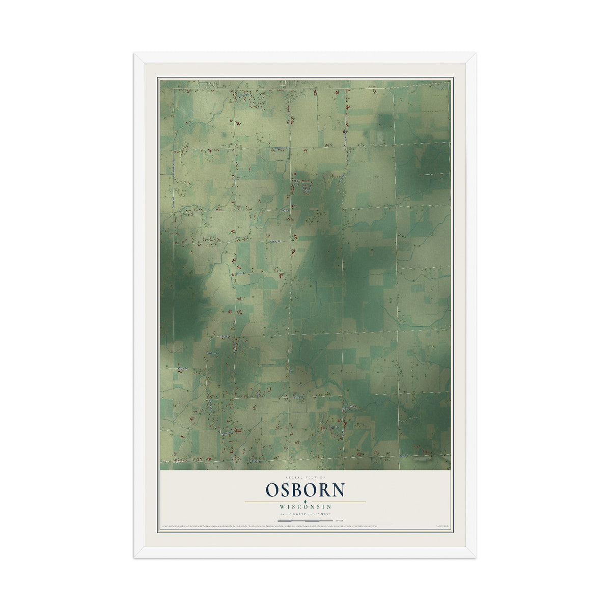 Map of Osborn, Wisconsin, 12 x 18 inch print in a white wood frame