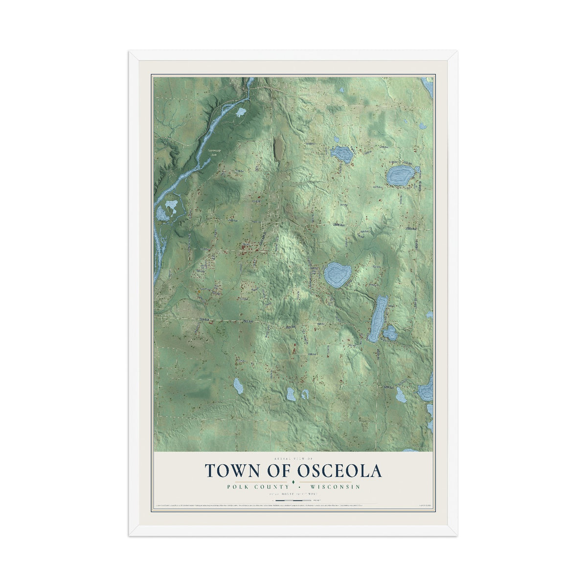 Map of the Town of Osceola, Polk County, Wisconsin, 12 x 18 inch print in a white wood frame