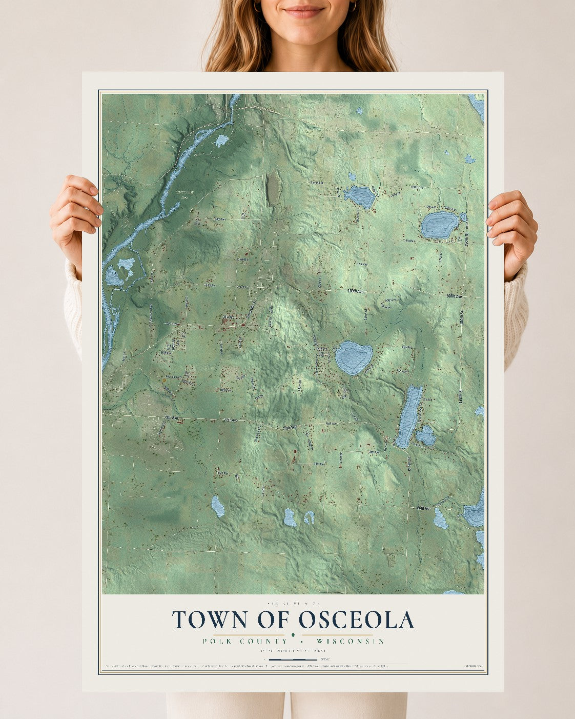 Map of the Town of Osceola, Polk County, Wisconsin, 24 x 36 inch unframed archival matte print