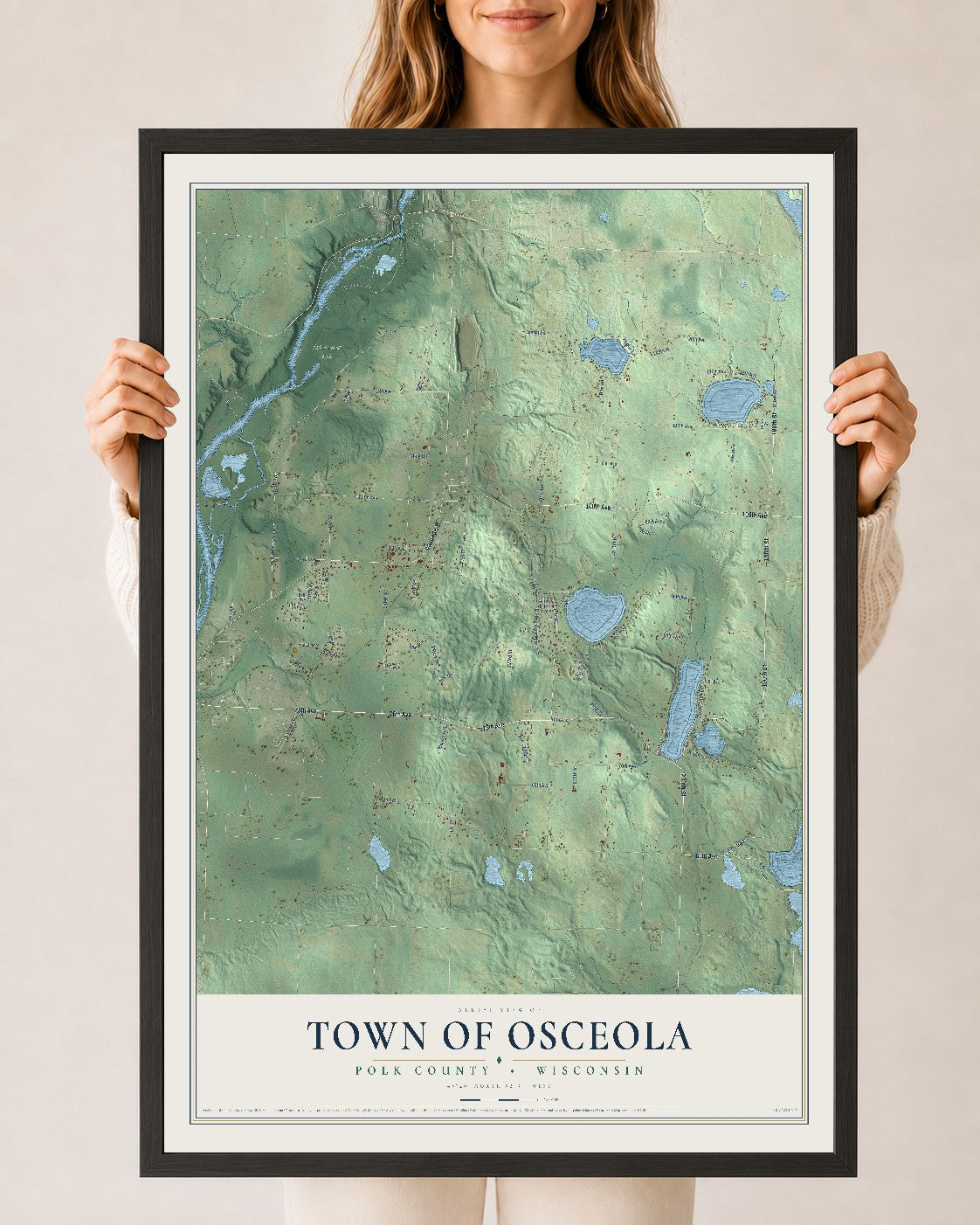 Map of the Town of Osceola, Polk County, Wisconsin, 24 x 36 inch print in a black wood frame