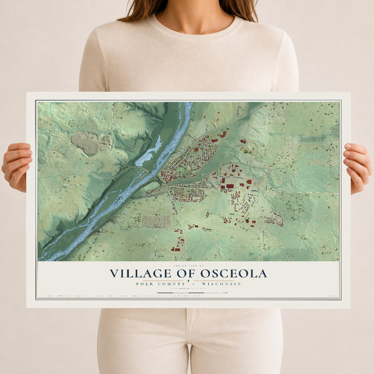 Map of Osceola, Wisconsin, 12 x 18 inch unframed archival matte print