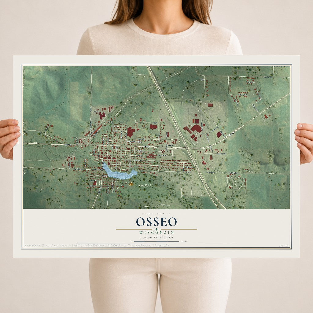 Map of Osseo, Wisconsin, 18 x 24 inch unframed archival matte print