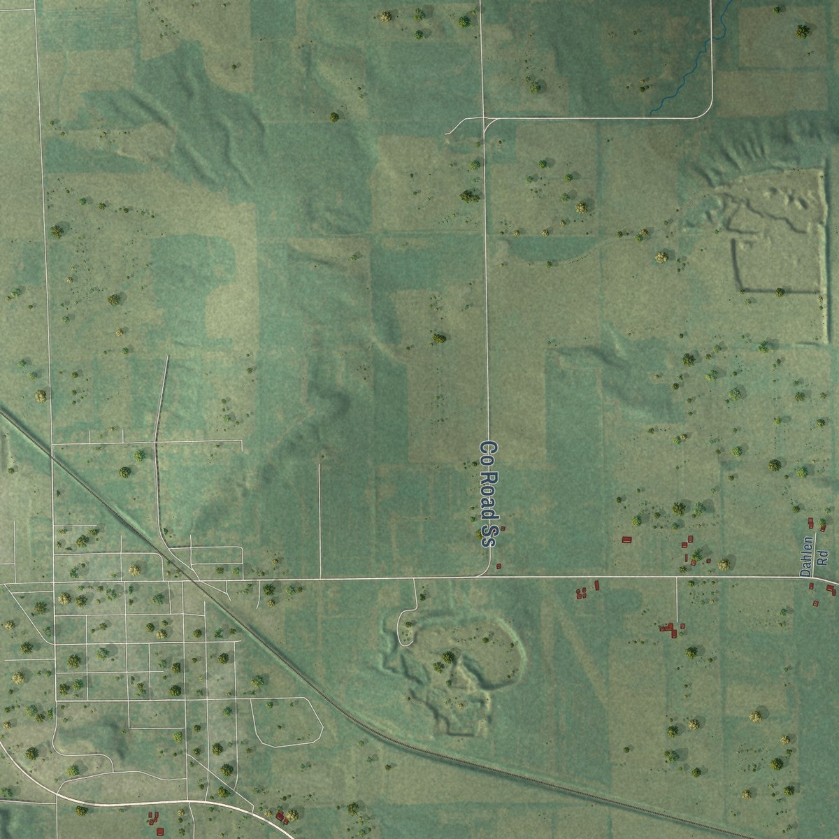 Second close-up of the map of Otsego, Wisconsin print showing more streets and buildings