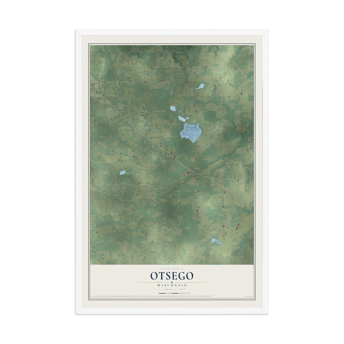 Map of Otsego, Wisconsin, 12 x 18 inch print in a white wood frame