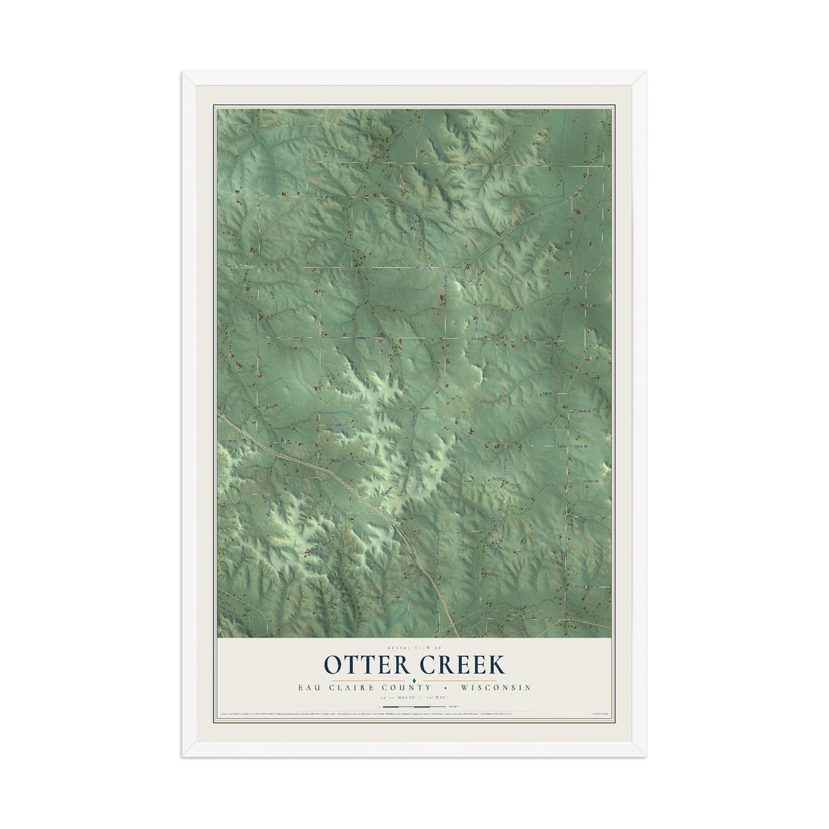Map of Otter Creek, Eau Claire County, Wisconsin, 12 x 18 inch print in a white wood frame