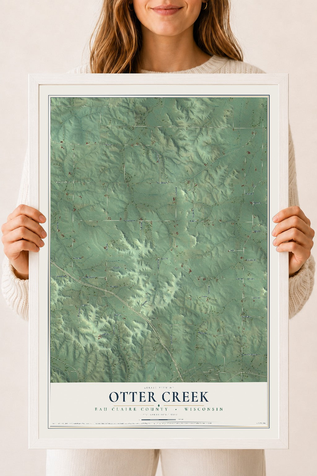 Map of Otter Creek, Eau Claire County, Wisconsin, 18 x 24 inch print in a white wood frame