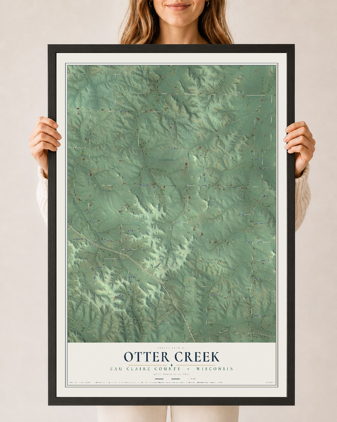 Map of Otter Creek, Eau Claire County, Wisconsin, 24 x 36 inch print in a black wood frame