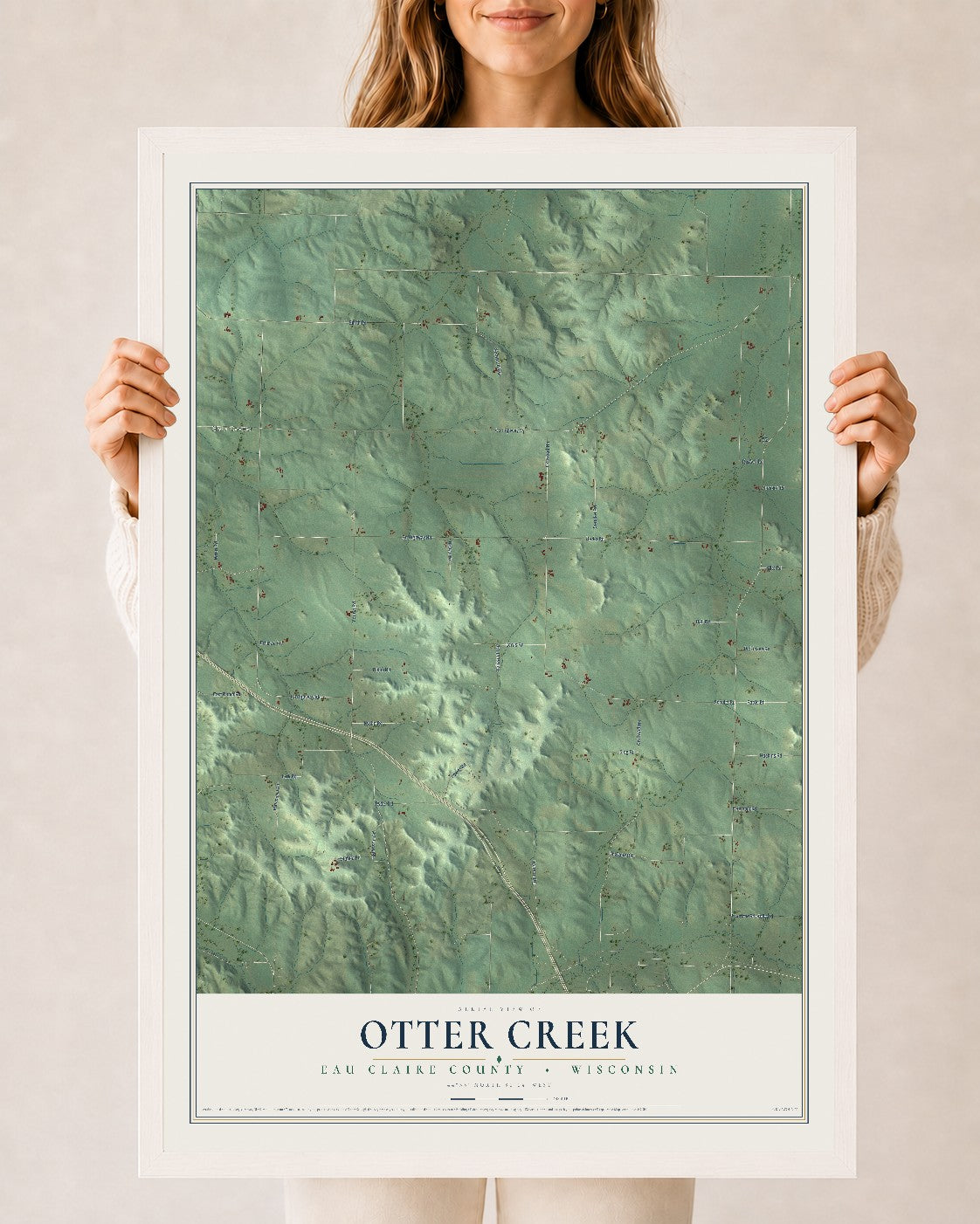 Map of Otter Creek, Eau Claire County, Wisconsin, 24 x 36 inch print in a white wood frame