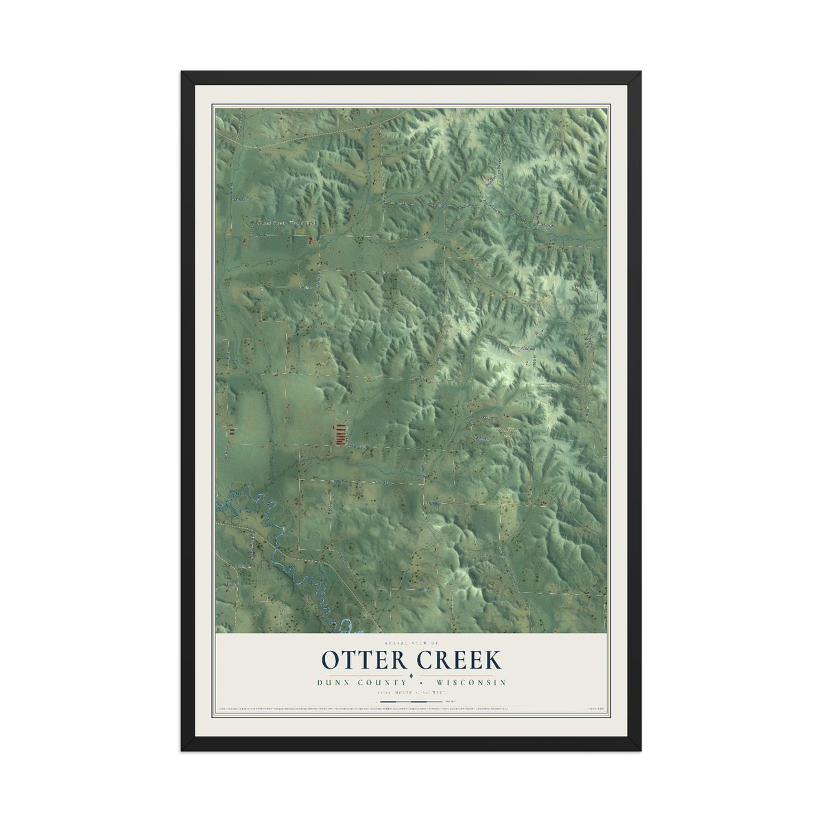 Map of Otter Creek, Dunn County, Wisconsin, 12 x 18 inch print in a black wood frame