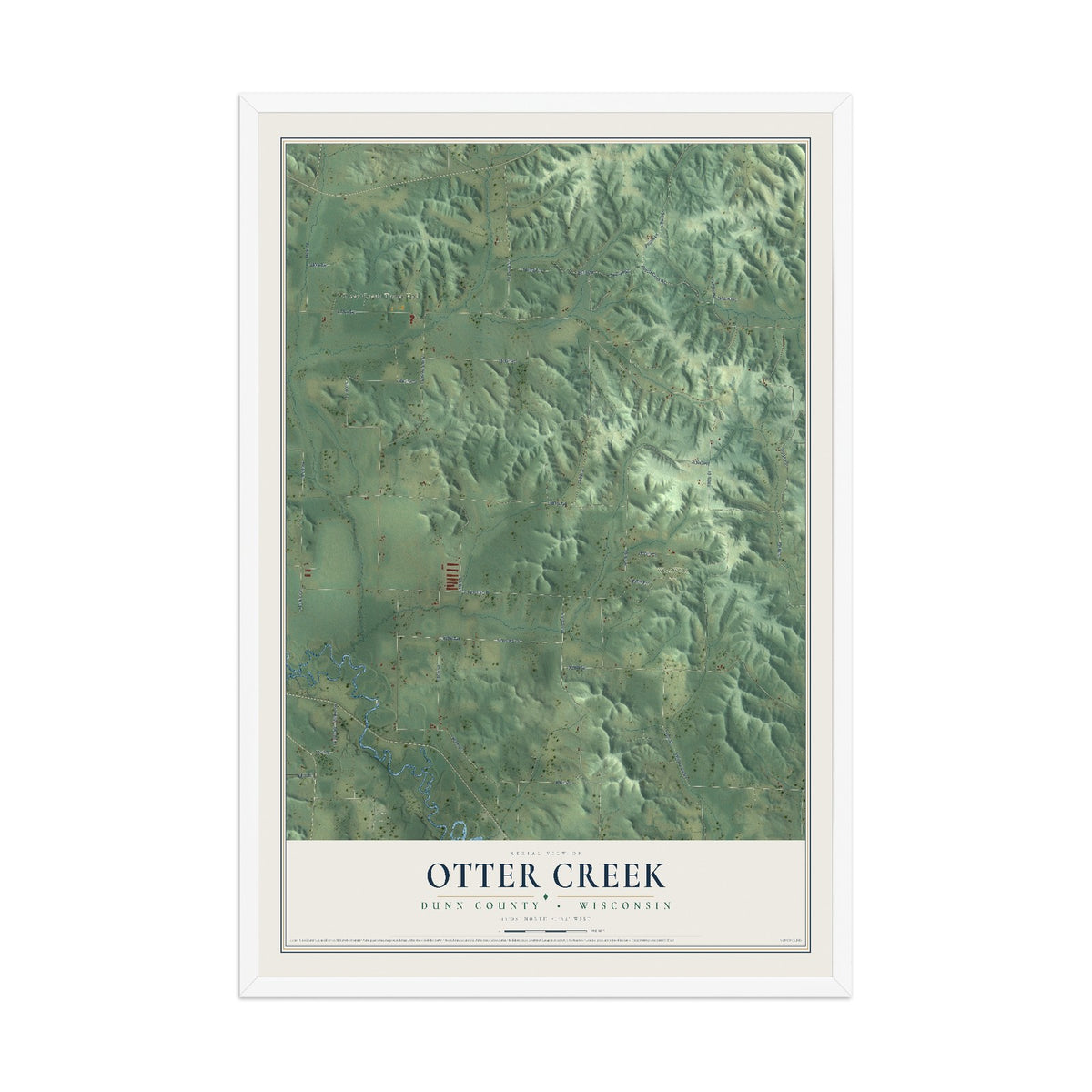 Map of Otter Creek, Dunn County, Wisconsin, 12 x 18 inch print in a white wood frame
